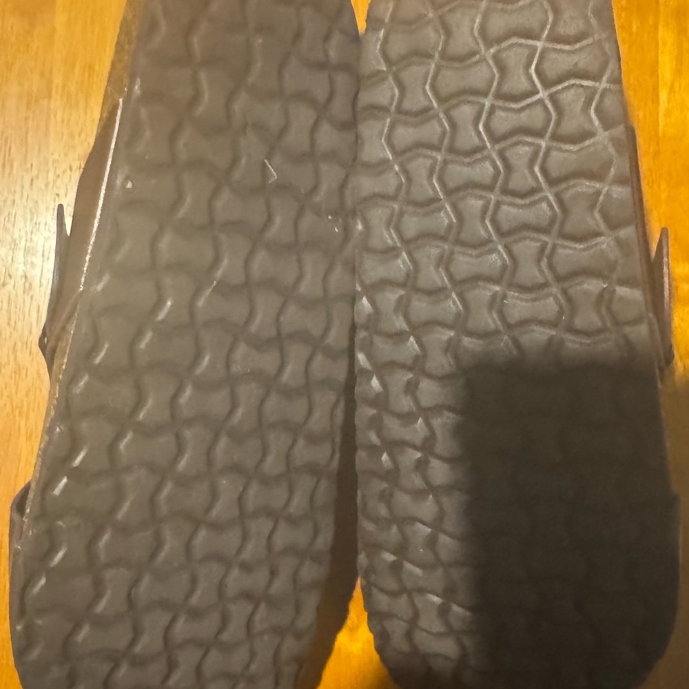 Cross Strap Toe Loop Brown Leather Sandals Cork Foot Bed - Picture 3 of 3